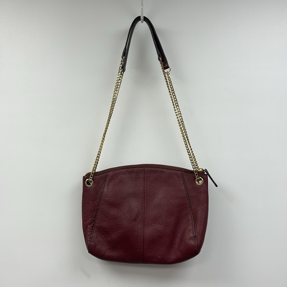 Vince Camuto Pebbled Leather Crossbody Handbag Burgundy 11"x8" - Picture 3 of 5